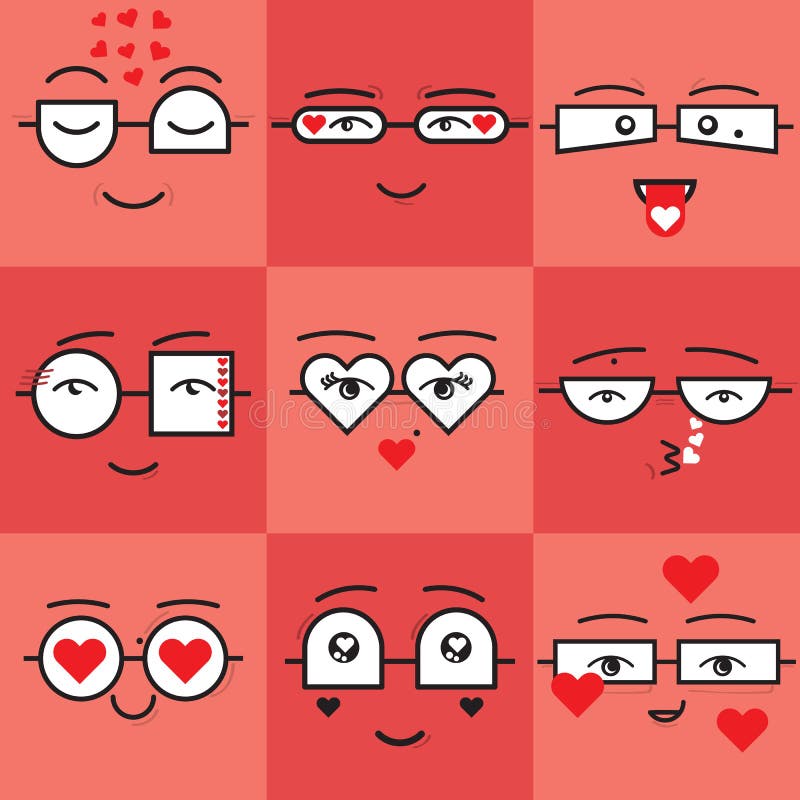 Los emoticons cuadrados coralinos y rojos lindos de las tarjetas del día de San Valentín de las etiquetas engomadas hacen frente libre illustration Los emoticons cuadrados coralinos y rojos lindos de las tarjetas del día de San Valentín de las etiquetas engomadas hacen frente libre illustration
