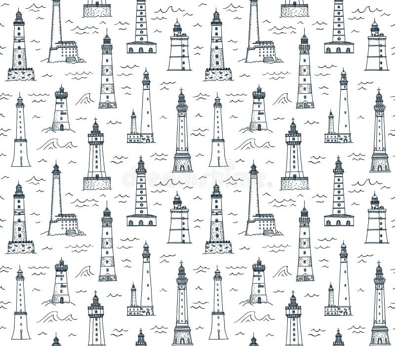 Los faros dibujados mano del estilo del bosquejo del garabato vector el modelo inconsútil libre illustration Los faros dibujados mano del estilo del bosquejo del garabato vector el modelo inconsútil libre illustration