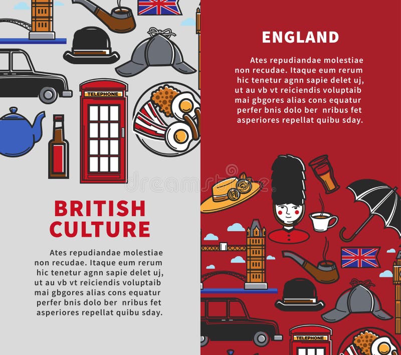 Los folletos verticales del viaje de la cultura británica con la muestra mandan un SMS libre illustration Los folletos verticales del viaje de la cultura británica con la muestra mandan un SMS libre illustration