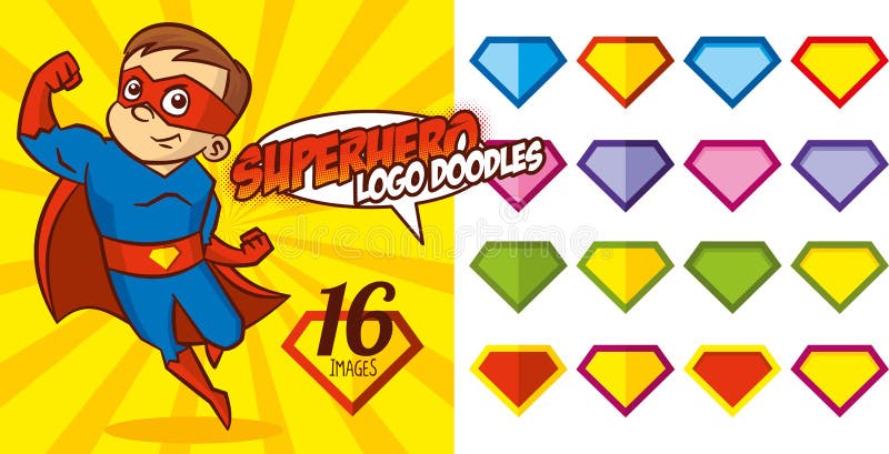 Los garabatos del logotipo del super héroe fijaron vector del carácter del superhéroe ilustración del vector Los garabatos del logotipo del super héroe fijaron vector del carácter del superhéroe ilustración del vector