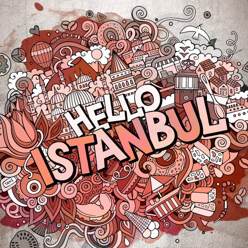Hola Estambul, Viaje a Turquía Ilustración del Vector - Ilustración de  silueta, céntrico: 138094276