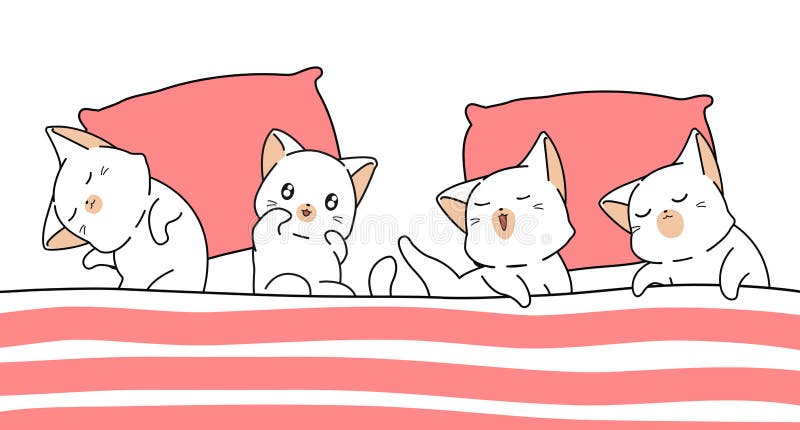 Los gatos kawaii están durmiendo bajo manta ilustración del vector