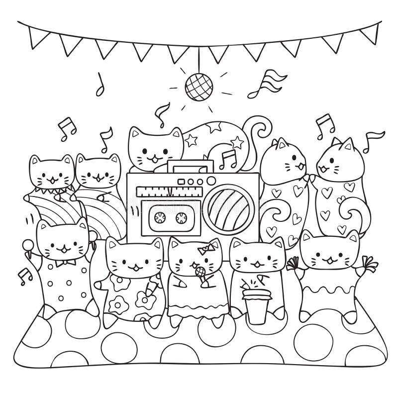 Los gatos lindos disfrutan de baile, cantando y jugando música en el partido junto diseñe para BO impresa de la camiseta, de las ilustración del vector Los gatos lindos disfrutan de baile, cantando y jugando música en el partido junto diseñe para BO impresa de la camiseta, de las ilustración del vector