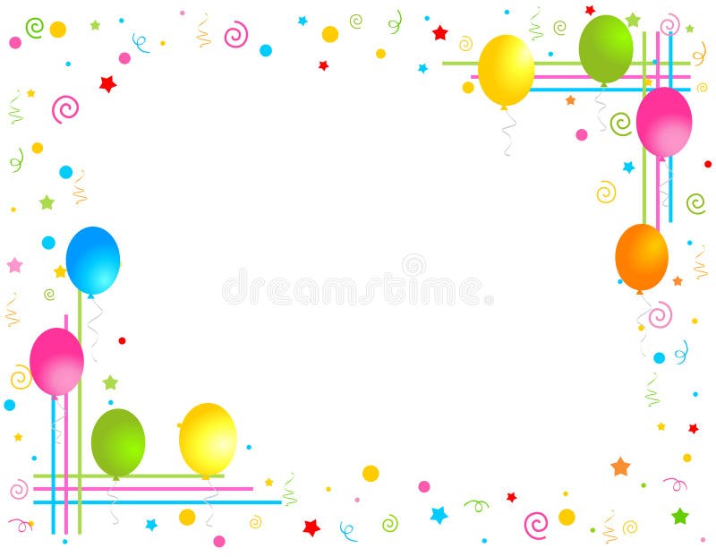 Los globos coloridos confinan/marco del partido stock de ilustración