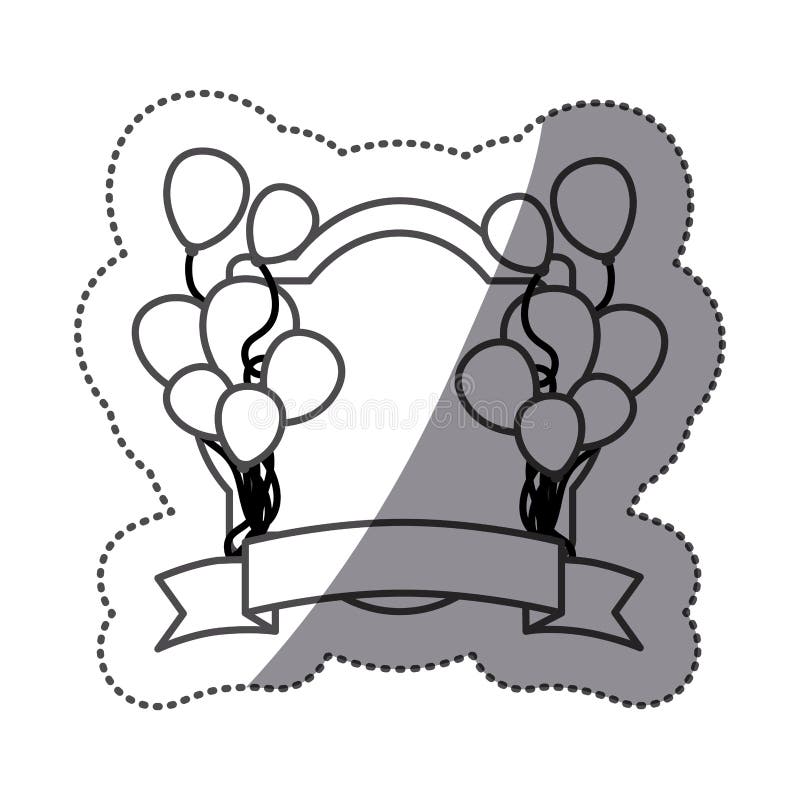 los globos de la silueta de la etiqueta engomada van de fiesta con el marco heráldico y la cinta decorativa stock de ilustración los globos de la silueta de la etiqueta engomada van de fiesta con el marco heráldico y la cinta decorativa stock de ilustración