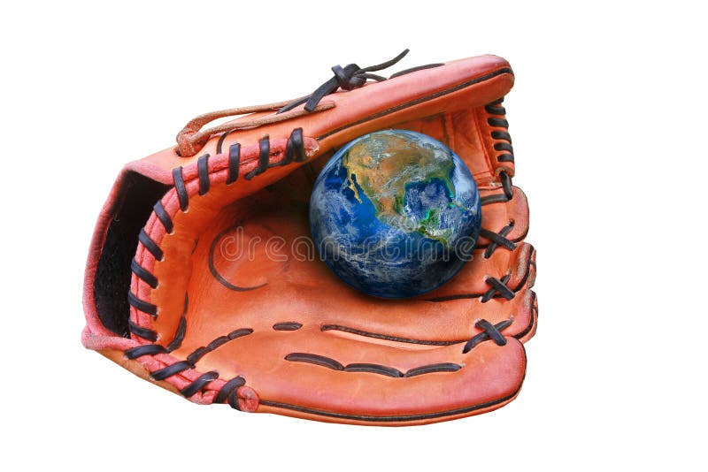 Los guantes de un béisbol y la bola, muestra de la tierra, incluyendo elementos suministran