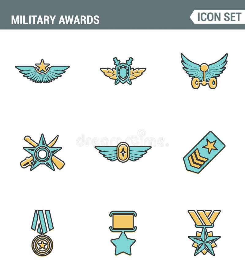 Los iconos alinean victorysymbol militar del premio del ganador de medalla de la estrella de los premios de la calidad superior d ilustración del vector Los iconos alinean victorysymbol militar del premio del ganador de medalla de la estrella de los premios de la calidad superior d ilustración del vector