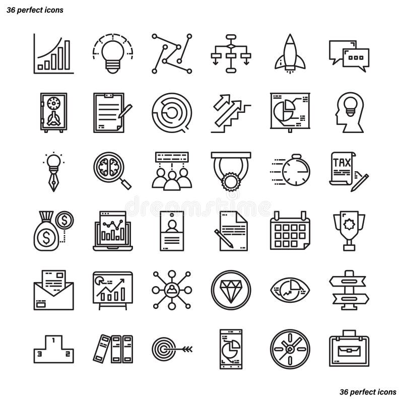 Los iconos del esquema del elemento del negocio perfeccionan el pixel ilustración del vector Los iconos del esquema del elemento del negocio perfeccionan el pixel ilustración del vector