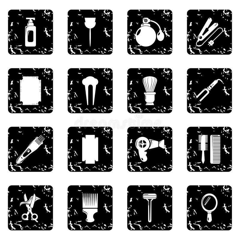 Los iconos del peluquero fijaron vector del grunge ilustración del vector Los iconos del peluquero fijaron vector del grunge ilustración del vector