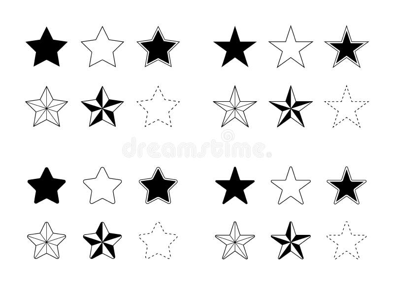 Los iconos del vector de las estrellas fijaron el solos sólido y esquemas planos del color