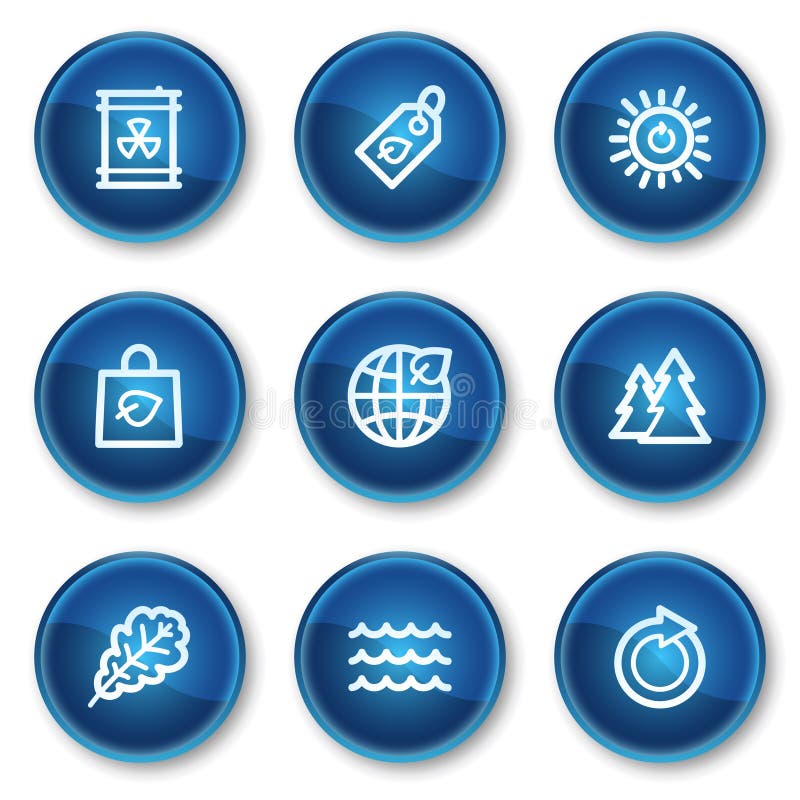 Los iconos del Web de la ecología fijaron 3, botones azules del círculo stock de ilustración Los iconos del Web de la ecología fijaron 3, botones azules del círculo stock de ilustración