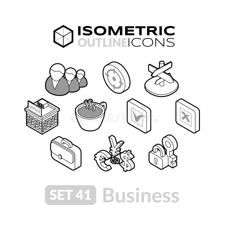 Los iconos isométricos del esquema fijaron 41 ilustración del vector Los iconos isométricos del esquema fijaron 41 ilustración del vector