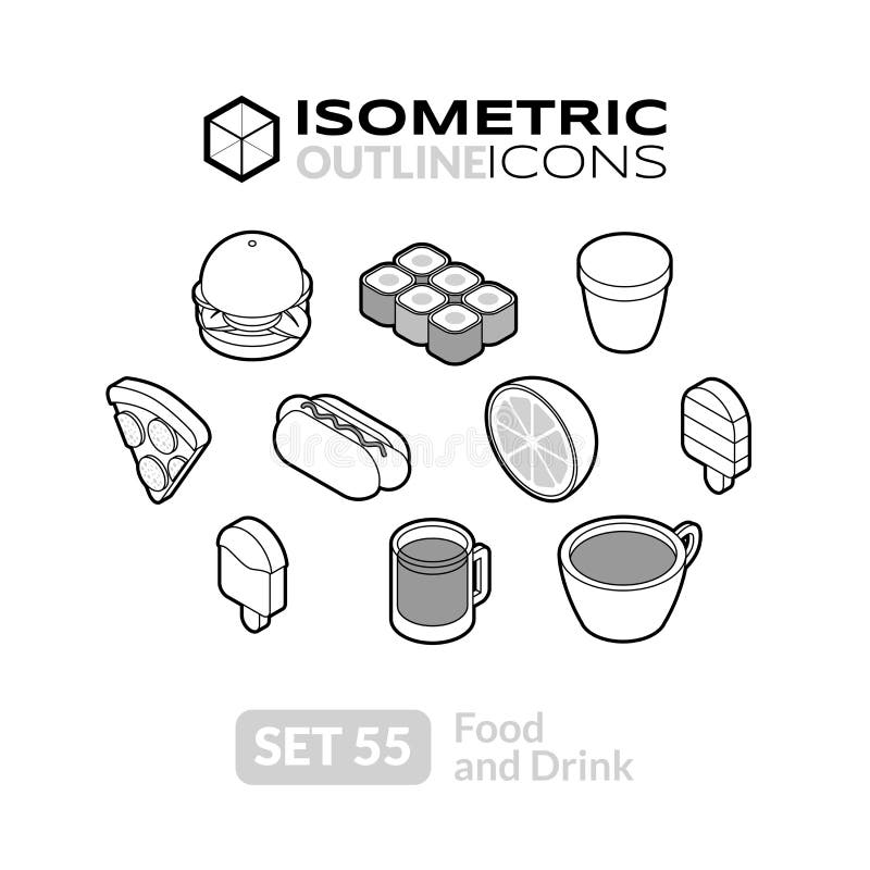 Los iconos isométricos del esquema fijaron 55 ilustración del vector Los iconos isométricos del esquema fijaron 55 ilustración del vector