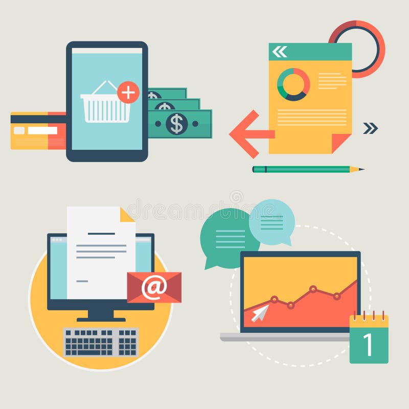 Los iconos planos modernos vector la colección, objetos del diseño web, negocio, la oficina y artículos del márketing. ilustración del vector Los iconos planos modernos vector la colección, objetos del diseño web, negocio, la oficina y artículos del márketing. ilustración del vector