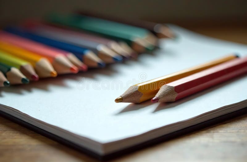 Los lápices yacen en la herramienta de arte de papel blanco para el hobby del dibujo. generador de ai imagenes de archivo