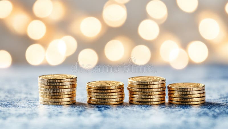 Los mercados digitales cuentan con una gestión patrimonial con monedas de oro apiladas imagenes de archivo