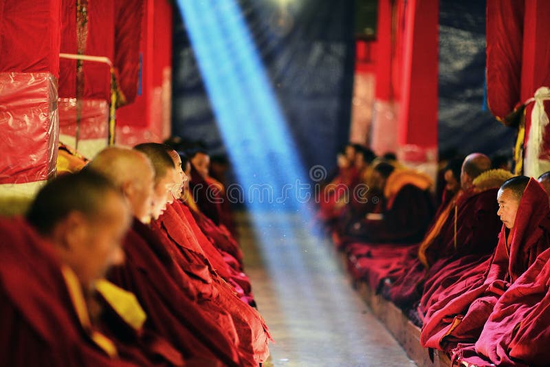 Los monjes están estudiando escrituras budistas