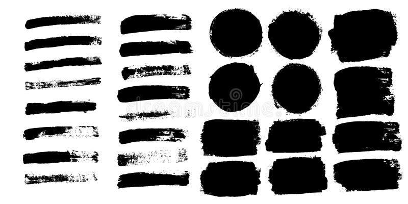 Los movimientos del cepillo fijaron aislado en el fondo blanco Brocha negra r Diseño de la tinta del arte Frontera