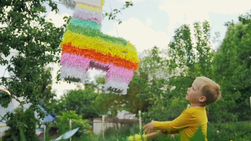 Los Niños Golpean a Pinata En Una Fiesta De Cumpleaños Infantil En El Patio  Trasero Metrajes - Vídeo de multicolor, exterior: 279431978