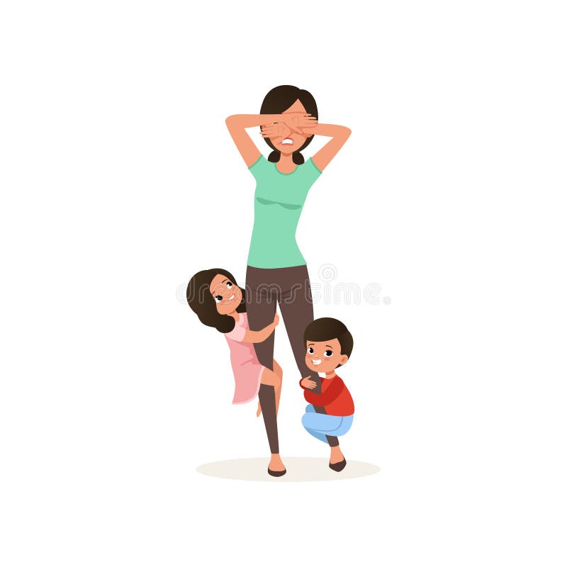 Los niños sonrientes quieren jugar con su madre cansada, concepto parenting de la tensión, relación entre los niños y padres ilustración del vector Los niños sonrientes quieren jugar con su madre cansada, concepto parenting de la tensión, relación entre los niños y padres ilustración del vector