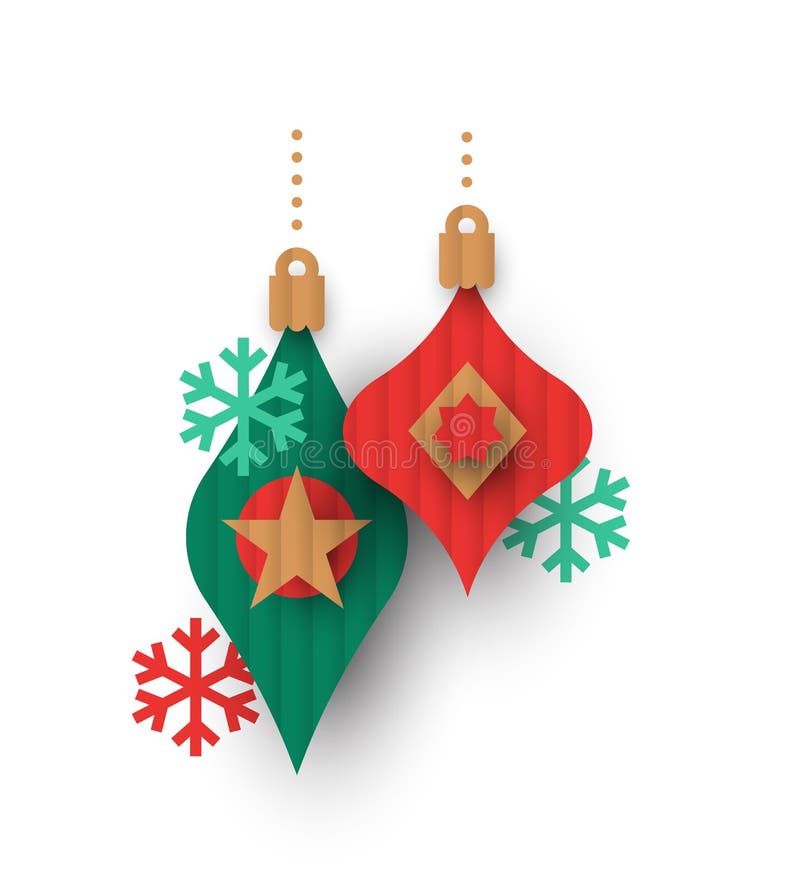Los ornamentos de la chuchería del papercut de la Navidad aislaron ilustración del vector Los ornamentos de la chuchería del papercut de la Navidad aislaron ilustración del vector