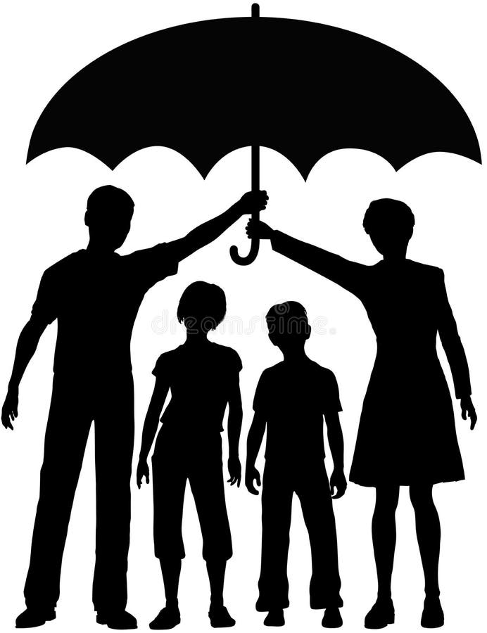 Padres De La Familia Paraguas Del Riesgo Para La Seguridad Ilustración del Vector - Ilustración de peligro, paraguas: 18677653