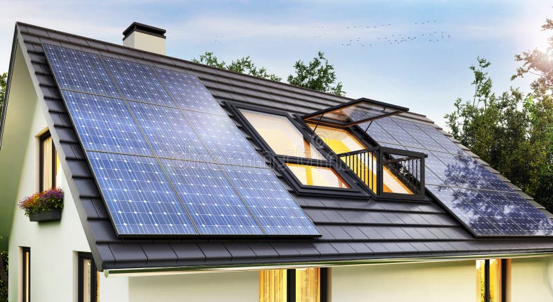 Los paneles solares en el tejado de la casa moderna