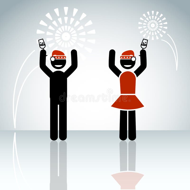 Los pares del hombre del palillo celebran Año Nuevo en el ingenio del fondo del invierno libre illustration Los pares del hombre del palillo celebran Año Nuevo en el ingenio del fondo del invierno libre illustration