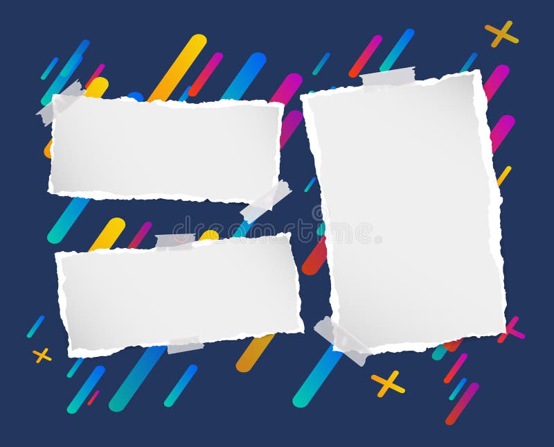 Los pedazos de nota en blanco rasgada, cuaderno, tiras de papel del cuaderno se pegaron en fondo colorido alineado libre illustration Los pedazos de nota en blanco rasgada, cuaderno, tiras de papel del cuaderno se pegaron en fondo colorido alineado libre illustration