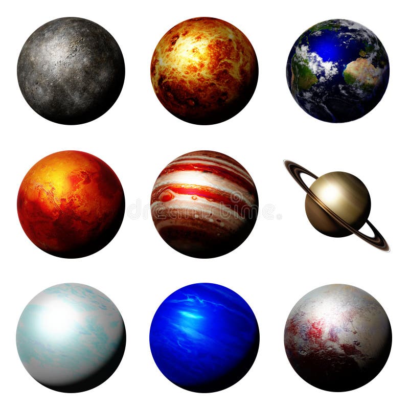 Los planetas de la Sistema Solar aislada en el fondo blanco stock de ilustración Los planetas de la Sistema Solar aislada en el fondo blanco stock de ilustración