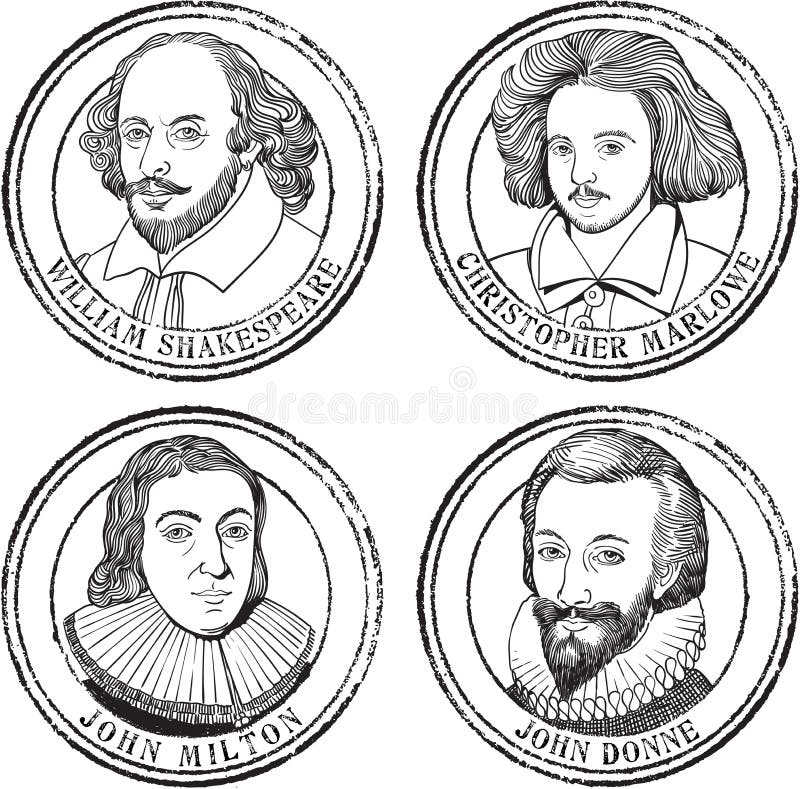 Los poetas ingleses, retratos de los dramaturgos sellan el sistema en la línea arte libre illustration Los poetas ingleses, retratos de los dramaturgos sellan el sistema en la línea arte libre illustration