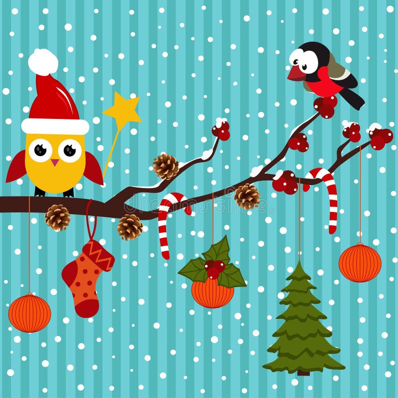 Los pájaros están celebrando la Navidad en el bosque libre illustration Los pájaros están celebrando la Navidad en el bosque libre illustration