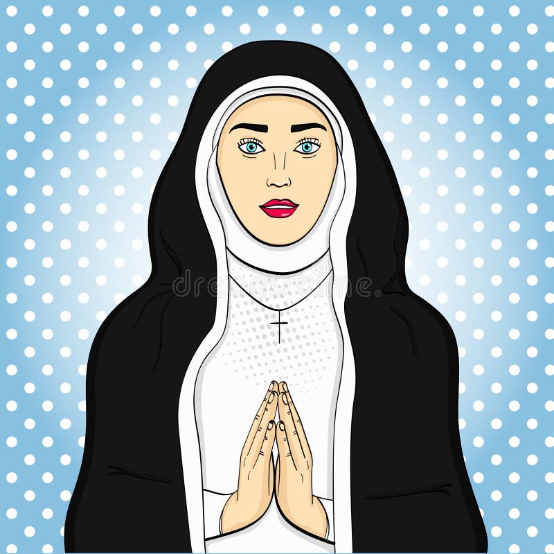Los votaress del arte pop, hermana de dios ruegan En ropa blanco y negro Tema de la fe, vector de la mujer libre illustration Los votaress del arte pop, hermana de dios ruegan En ropa blanco y negro Tema de la fe, vector de la mujer libre illustration