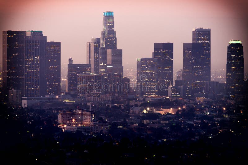 Los Ángeles céntrico según lo visto de Griffith Observatory fotografía de archivo Los Ángeles céntrico según lo visto de Griffith Observatory fotografía de archivo