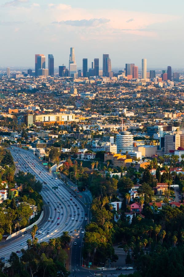 Skyscrapers in Los Angeles at sunset. Skyscrapers in Los Angeles at sunset