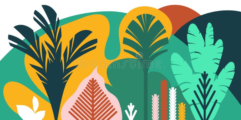 Los árboles son tropicales hojoso, helechos Estilo plano Preservación del ambiente, bosques parque, al aire libre ilustración del vector Los árboles son tropicales hojoso, helechos Estilo plano Preservación del ambiente, bosques parque, al aire libre ilustración del vector