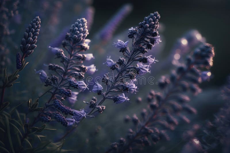 ?lose Up Shot of Lavender Flowers. AI Generated Stock Illustration