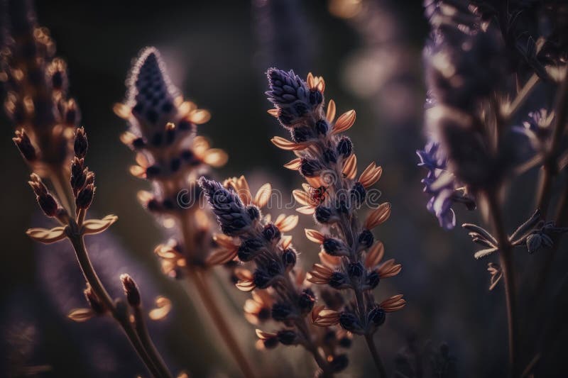 ?lose Up Shot of Lavender Flowers. AI Generated Stock Illustration