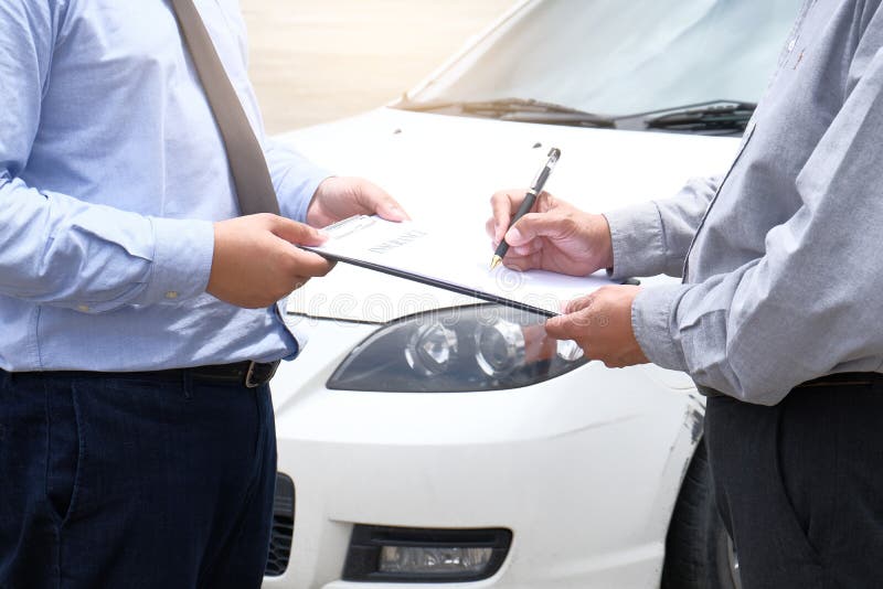 Loss Adjuster Insurance Agent Inspecting Damaged Car Selective F Stock Photo - Image of paper ...