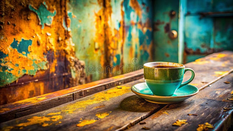 A Lost Moment in Time Exploring the Decaying Elegance of an Abandoned Urban Cafe Through a Vintage Coffee vector illustration