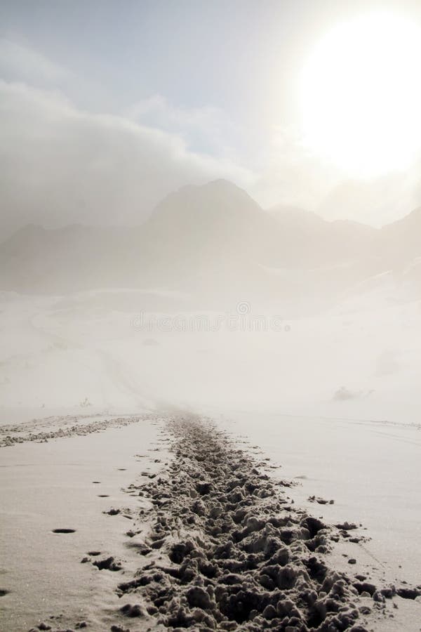 Perso nel bianco concetto, Tracce nella neve d'inverno.