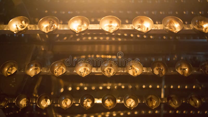 Candle flame close-up. Many Candles in a Buddhist temple. Religious Festival. Oil Lamp royalty free stock photography Candle flame close-up. Many Candles in a Buddhist temple. Religious Festival. Oil Lamp royalty free stock photography