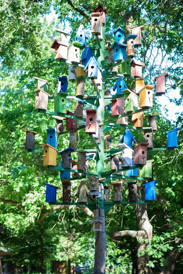 A Lot of Birdhouses on the Pole Stock Image Image of city, colorful