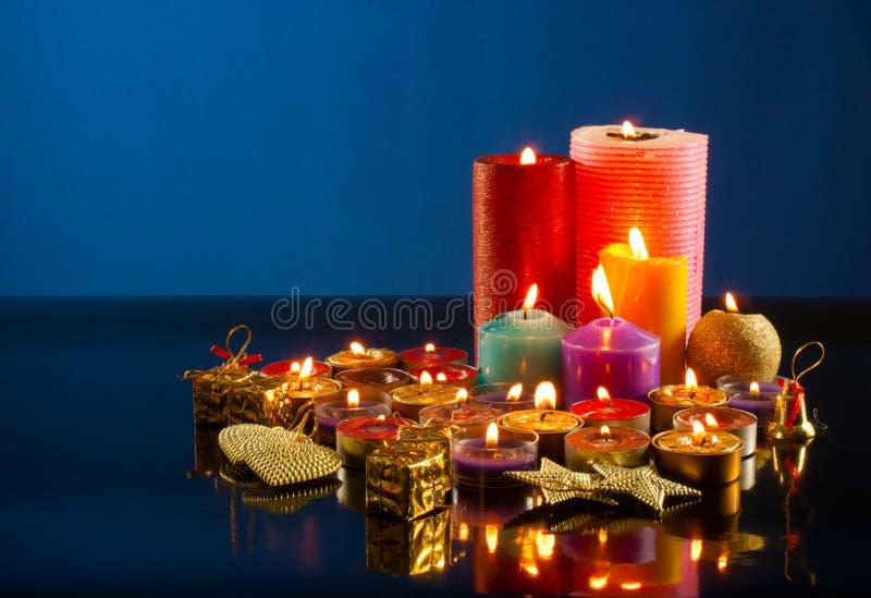 A Lot of Burning Colorful Candles Stock Image Image of background