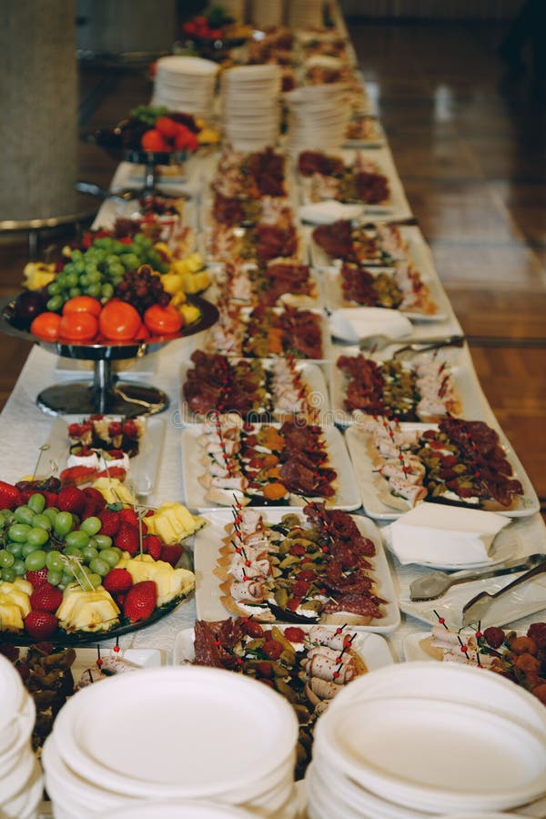 A Lot of Cold Snacks and Drinks on Buffet Table Catering Stock Photo ...