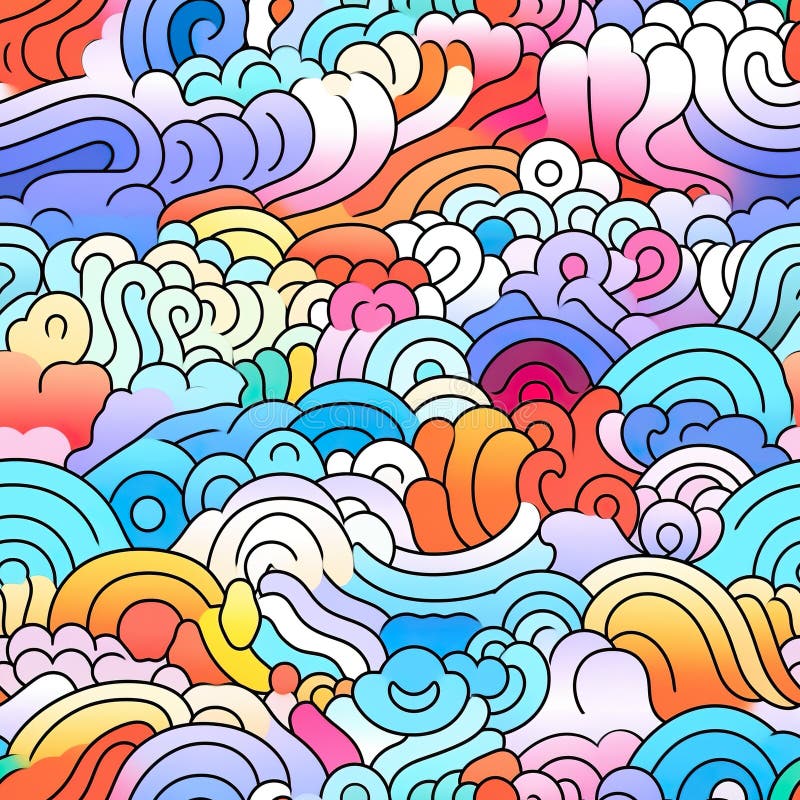 A lot of different colored waves on a white background. Generative AI image. stock illustration