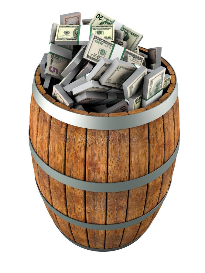 A Lot of Dollars in a Wooden Barrel. Stock Illustration Illustration