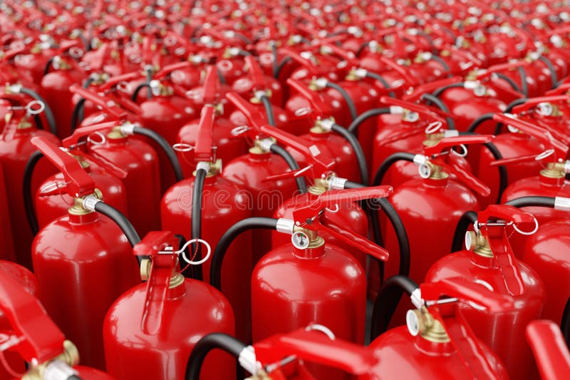A lot of fire extinguishers. Concept of protection and security royalty free stock photography