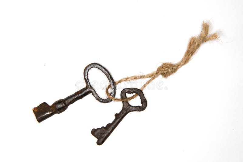 A Lot Vintage Keys on a Rope on a White Background Stock Image Image