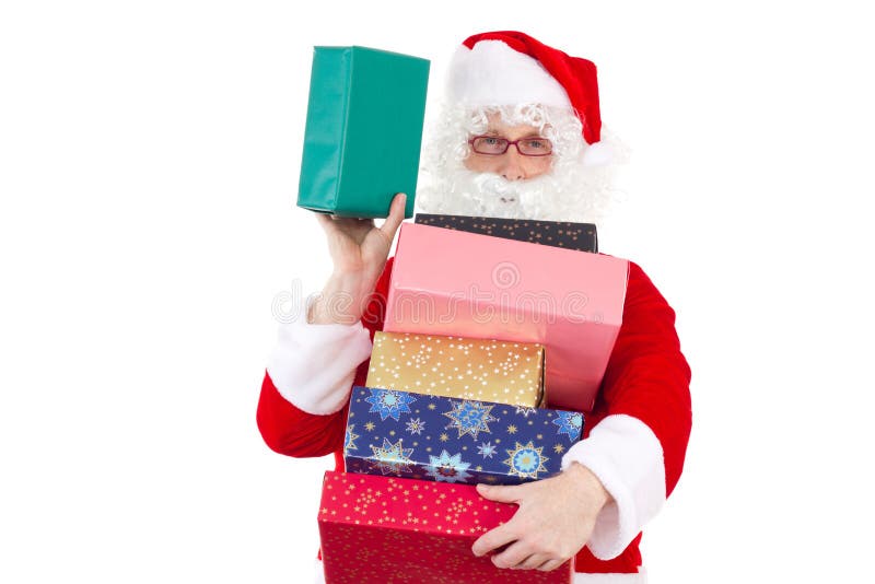 Lote de espalhamento de Santa Claus dos presentes fotografia de stock Lote de espalhamento de Santa Claus dos presentes fotografia de stock